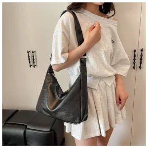 HOMEFISH Leather Commuter Vintage Casual Tote Bag Maillard Stylish Crossbody Bags for Women Texture Large Capacity Temperament