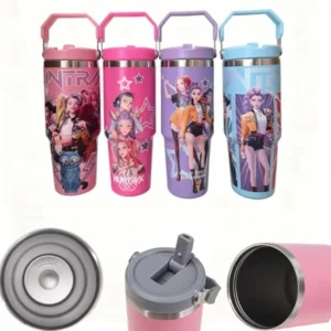 900ml K-Pop Demon Hunters Insulated Stainless Steel Straw Coffee Cup Large Capacity Office Water Cup For Outdoor Use