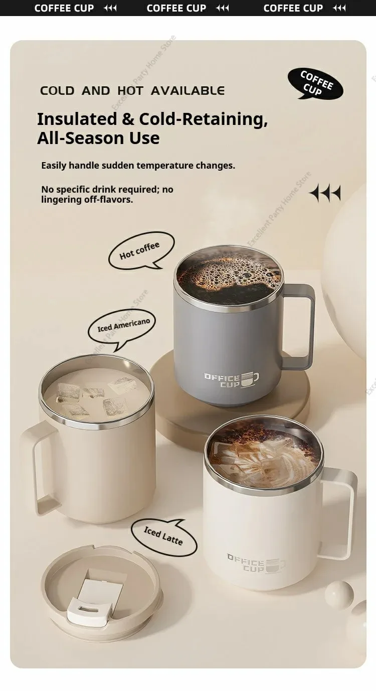 Double Wall Insulated Coffee Mug 304 Stainless Steel Milk Coffee Cup WIth Handle Leak-proof Drinking Cup Adult Student Drinkware - Image 28