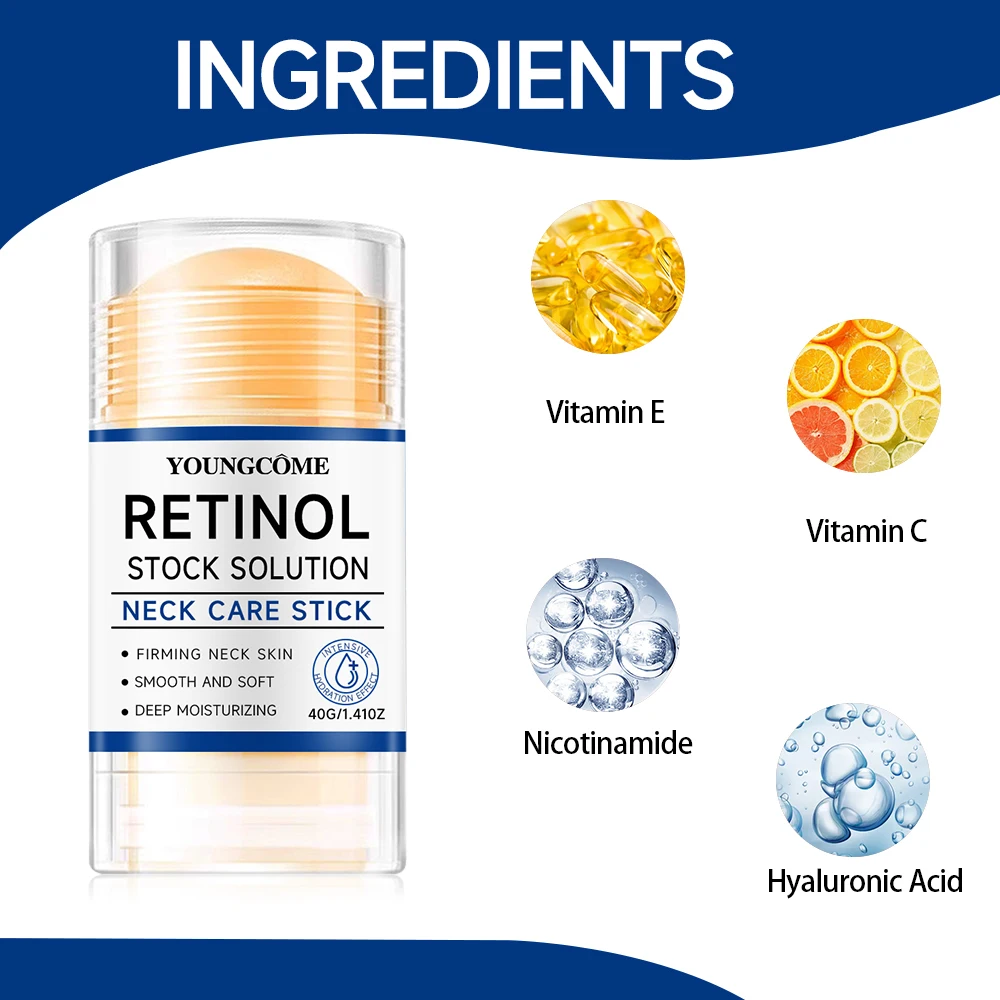 Retinol Neck Care Stick - Anti-Aging Firming Treatment, Hyaluronic Acid & Collagen, Wrinkle Reduction for Sagging Skin - Image 2